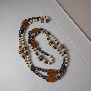 Heavy Decorative Glass And Bone Bead Necklace